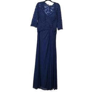 La Femme Rhinestones Beaded Lace Long Evening Gown